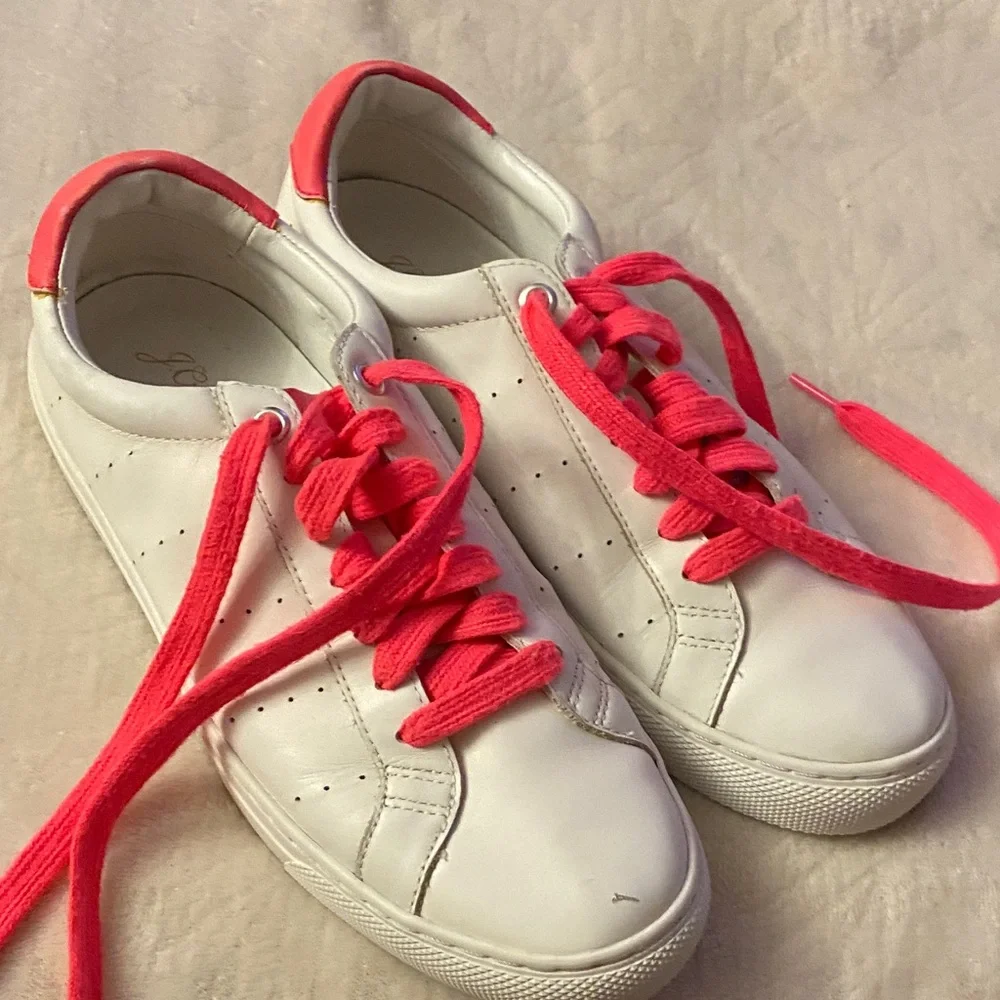 J. Crew leather White and Neon Pink Sneakers